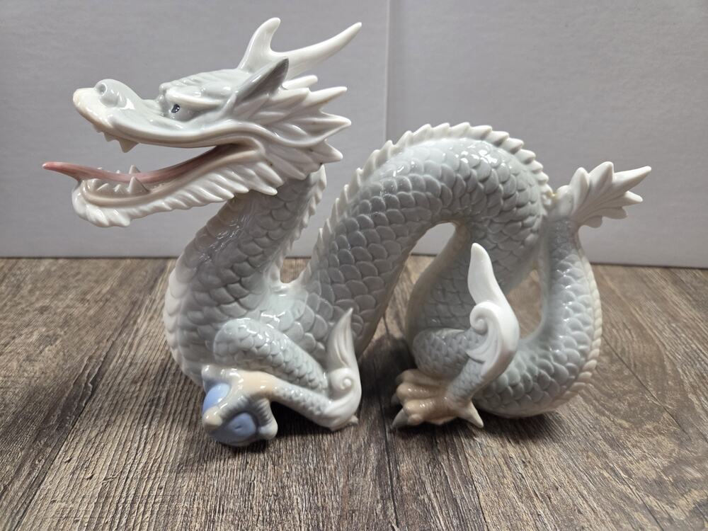 Vintage Yoshimi K. Japan Pastel Dragon Porcelain Statue Figurine Asian Decor